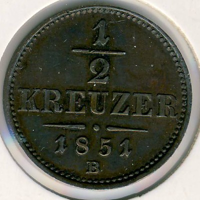 Austria, 1/2 kreuzer, 1851 Austria, 1/2 kreuzer, 1851