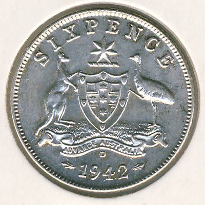 Австралия, 6 пенсов (1938&ndash;1945 г.)
