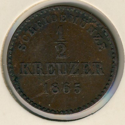 Вюртемберг, 1/2 крейцера (1865–1872 г.) Вюртемберг, 1/2 крейцера (1865–1872 г.)