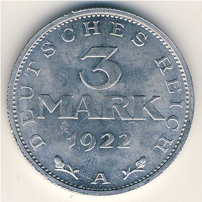 Weimar Republic, 3 mark, 1922 Weimar Republic, 3 mark, 1922