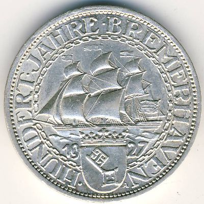 Weimar Republic, 3 reichsmark, 1927 Weimar Republic, 3 reichsmark, 1927