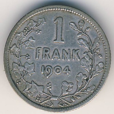 Belgium, 1 franc, 1904–1909