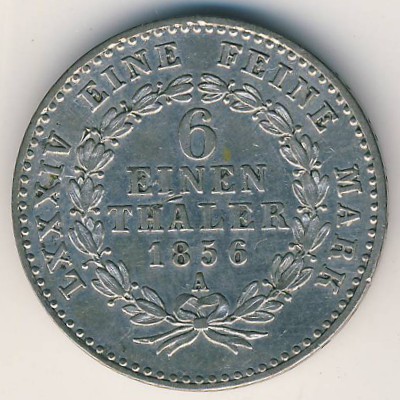 Anhalt-Bernburg, 1/6 thaler, 1856 Anhalt-Bernburg, 1/6 thaler, 1856