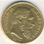 Belgium, 20 francs, 1870–1882