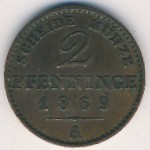 Prussia, 2 пфеннинга, 1869