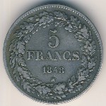 Belgium, 5 francs, 1847–1849