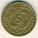 Weimar Republic, 5 reichspfennig, 1924&ndash;1936
