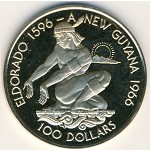 Guyana, 100 dollars, 1976