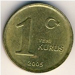 Turkey, 1 new kurus, 2005–2008