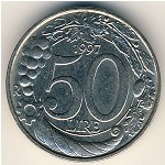 Italy, 50 lire, 1996–2001