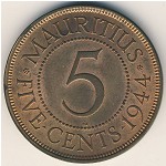 Mauritius, 5 cents, 1942–1945