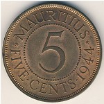Маврикий, 5 центов (1942&ndash;1945 г.)