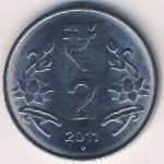 India, 2 rupees, 2011–2019