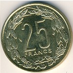 Central African Republic, 25 francs, 1975–2003