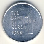 South Korea, 1 won, 1968–1982