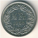 Швейцария, 1/2 франка (1968&ndash;1981 г.)