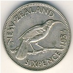 New Zealand, 6 pence, 1933–1936