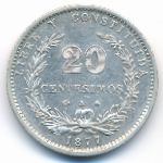 Uruguay, 20 centesimos, 1877–1893