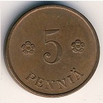 Финляндия, 5 пенни (1918&ndash;1940 г.)