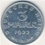 Weimar Republic, 3 mark, 1922&ndash;1923