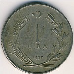 Turkey, 1 lira, 1957