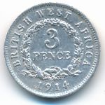 British West Africa, 3 pence, 1913–1919