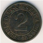Weimar Republic, 2 reichspfennig, 1923&ndash;1936