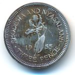 Rhodesia and Nyasaland, 3 pence, 1955