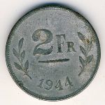 Belgium, 2 франка, 1944