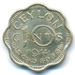 Ceylon, 10 cents, 1944