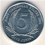 East Caribbean States, 5 cents, 2002&ndash;2004