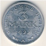 Weimar Republic, 3 mark, 1922