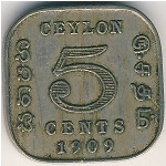 Цейлон, 5 центов (1909&ndash;1910 г.)