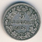 Бавария, 3 крейцера (1851 г.)
