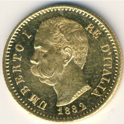 Italy, 20 lire, 1880–1897