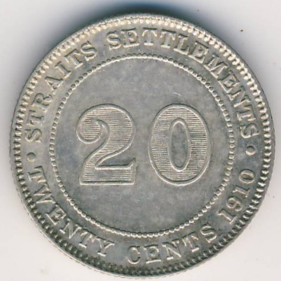 Стрейтс-Сетлментс, 20 центов (1910 г.)