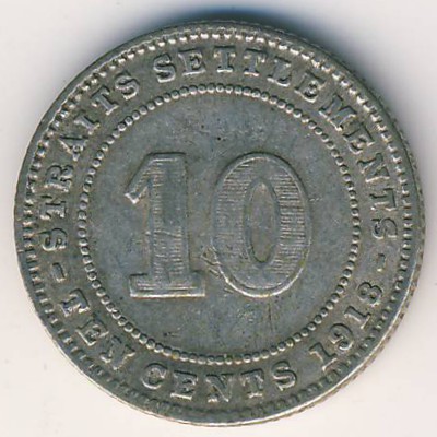 Стрейтс-Сетлментс, 10 центов (1918 г.)