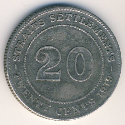Стрейтс-Сетлментс, 20 центов (1919 г.)