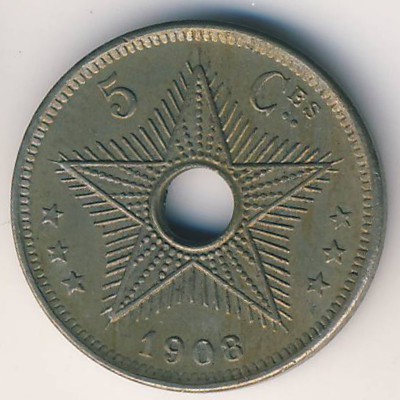 Congo free state, 5 centimes, 1906–1908