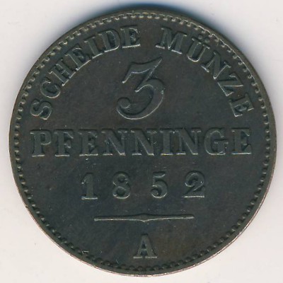 Пруссия, 3 пфеннинга (1852 г.)