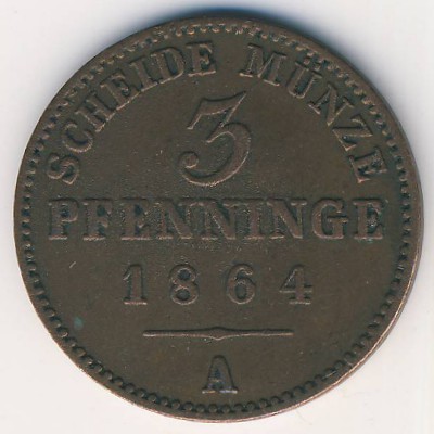 Пруссия, 3 пфеннинга (1864 г.)