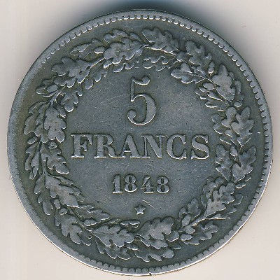 Belgium, 5 francs, 1847–1849