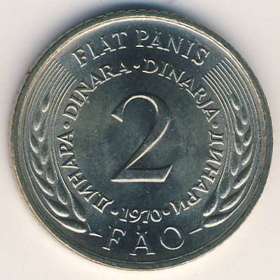 Yugoslavia, 2 dinara, 1970