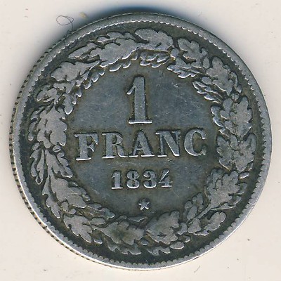 Belgium, 1 franc, 1833–1844