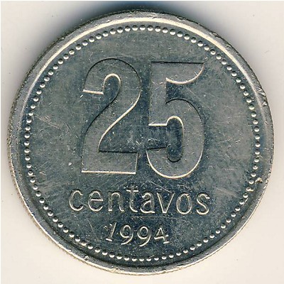 Аргентина, 25 сентаво (1993–1996 г.)
