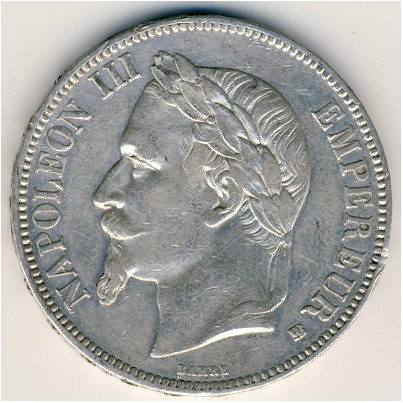 Франция, 5 франков (1867 г.)