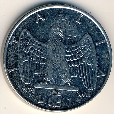 Italy, 1 lira, 1939–1940