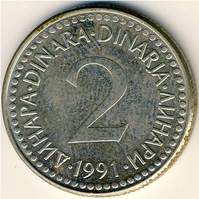 Yugoslavia, 2 dinara, 1990–1992