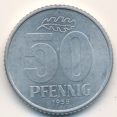 German Democratic Republic, 50 pfennig, 1958
