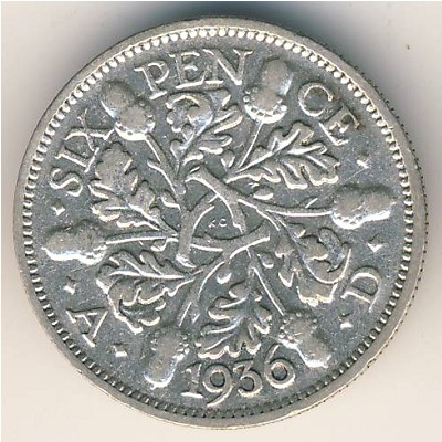 Великобритания, 6 пенсов (1936 г.)